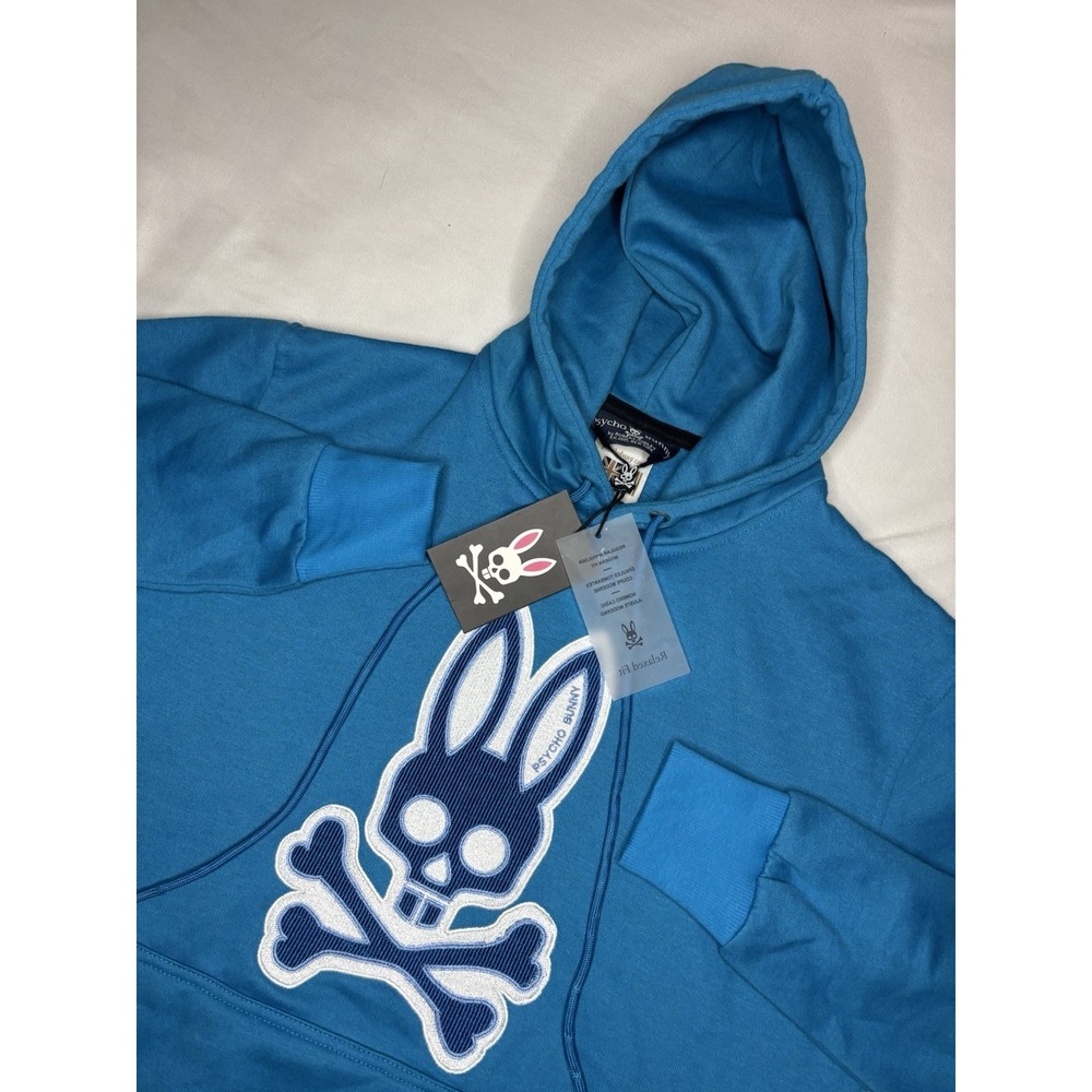 Psycho Bunny Small Size 4 Blue Hoodie Sweatshirt Embroidered Bunny Logo NWT $158
